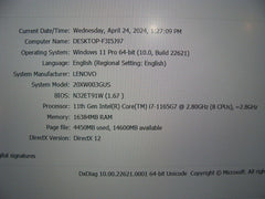 Lenovo ThinkPad X1 Carbon 9th Gen 14"WUXGA i7-1165G7 2.8GHz 16GB 256GB WRTY2025