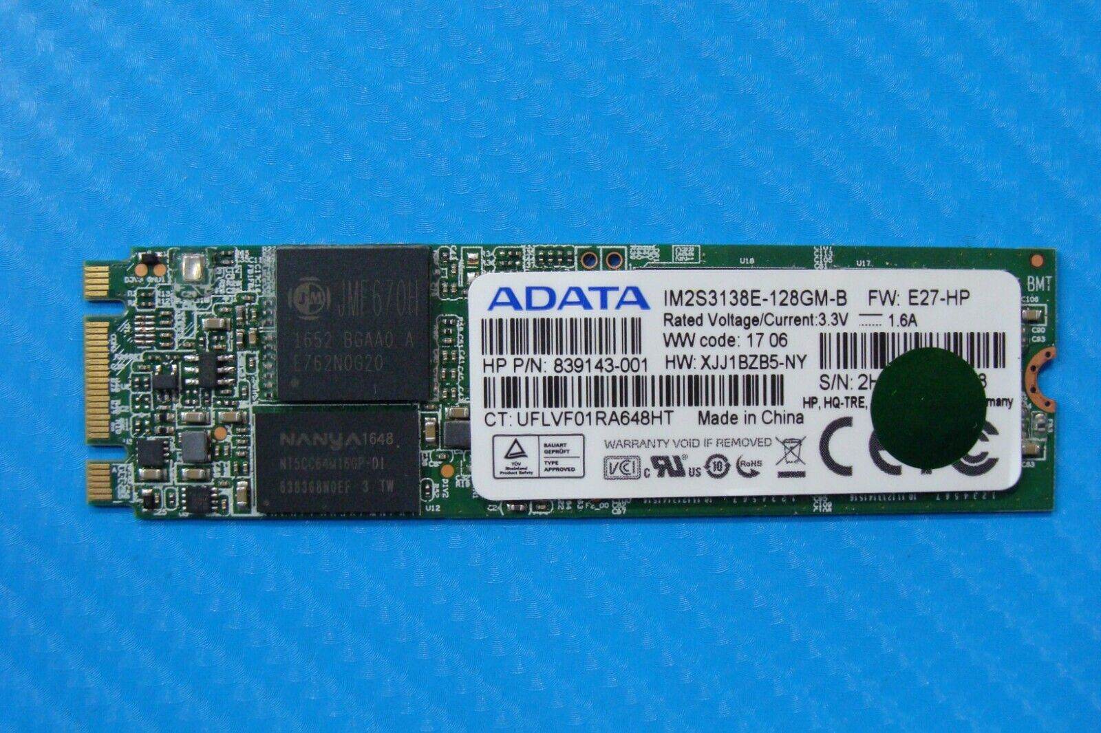 HP m3-u103dx ADATA M.2 SATA 128GB SSD Solid State Drive IM2S3138E-128GM-B - Tested Computer Laptop Parts