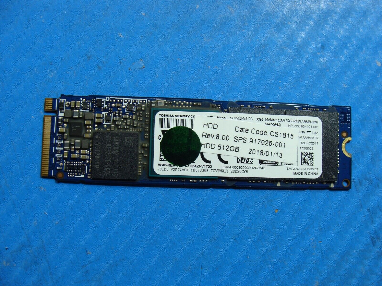 HP 1030 G2 Toshiba 512GB M.2 NVMe SSD Solid State Drive KXG50ZNV512G 917926-001