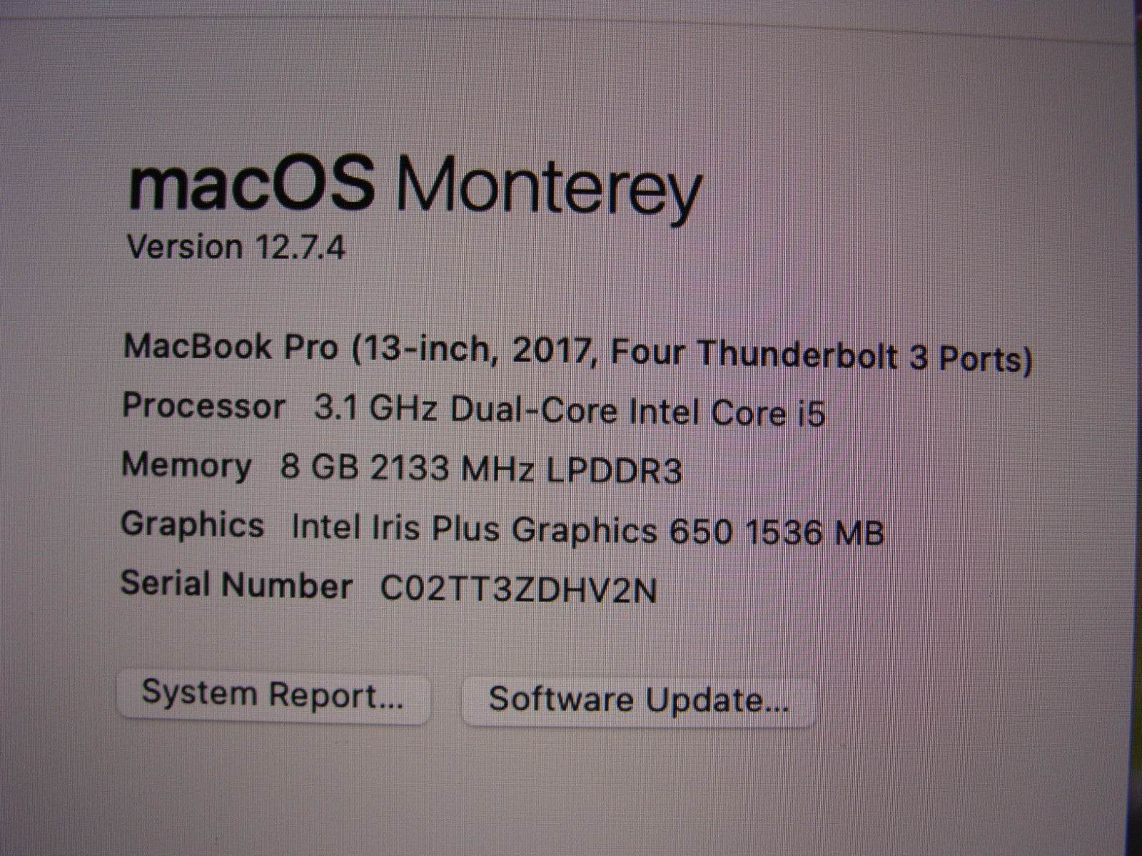 Apple MacBook Pro 13 A1706 Mid-2017 i5-7267U 3.1Ghz 8GB 256GB MPXV2LL/A Silver - Tested Computer Laptop Parts