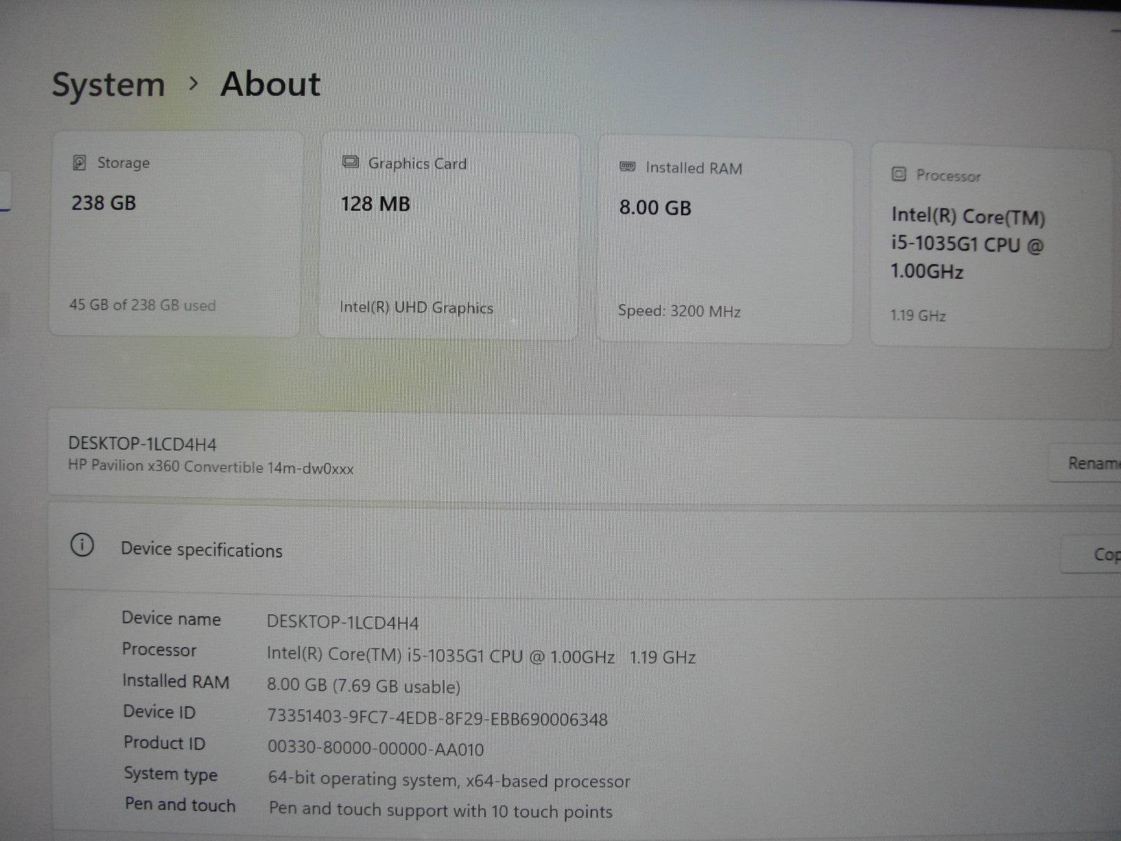 HP Pavilion x360 14M-DW0023DX 14”FHD TOUCH i5-1035G1 1GHz 8GB SSD Reset 256GB - Tested Computer Laptop Parts