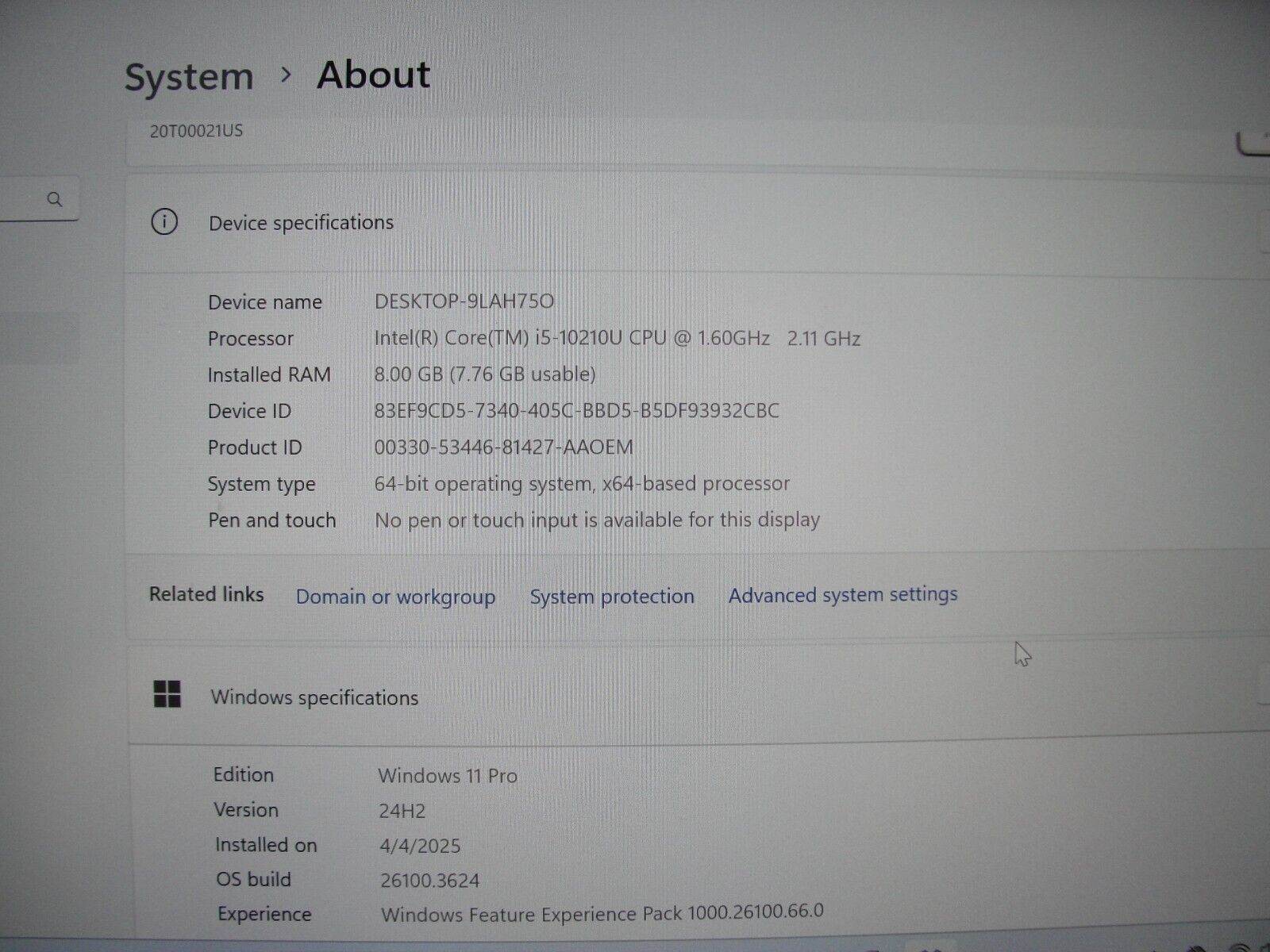 Lenovo ThinkPad T14s Gen 1 14” FHD Intel Core i5-10210U 1.6GHz 8GB SSD 256GB - Tested Computer Laptop Parts