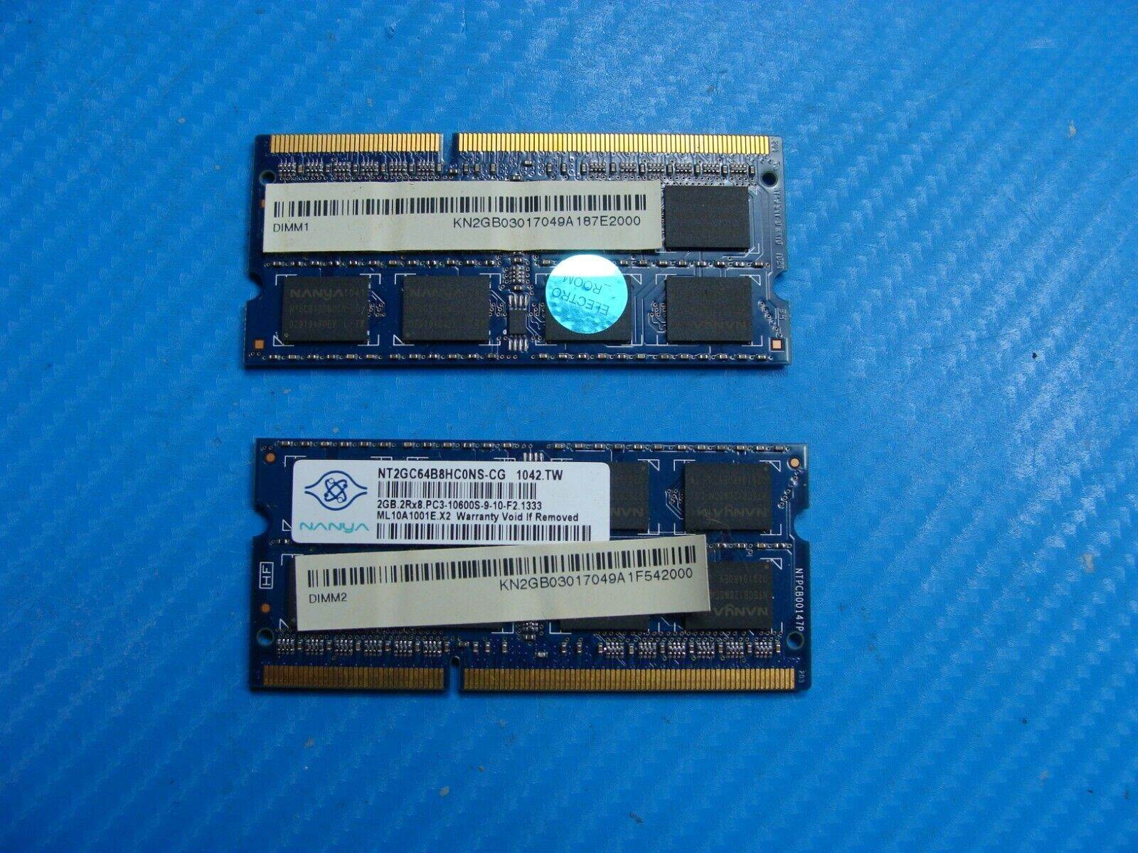 Acer 7741-6445 Nanya 4GB 2x2GB Memory RAM PC3-10600S-9-10-F2 NT2GC64B8HC0NS-CG - Tested Computer Laptop Parts
