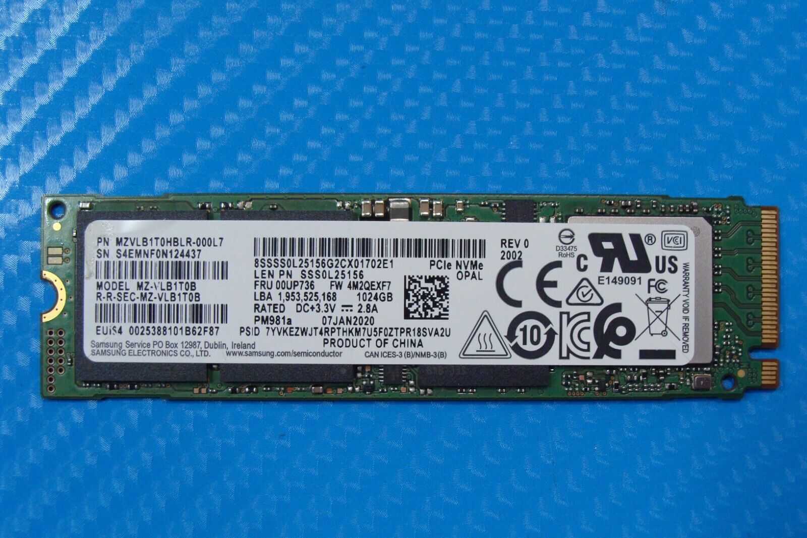Lenovo P52 Samsung 1TB M.2 NVMe SSD Solid State Drive MZVLB1T0HBLR-000H1