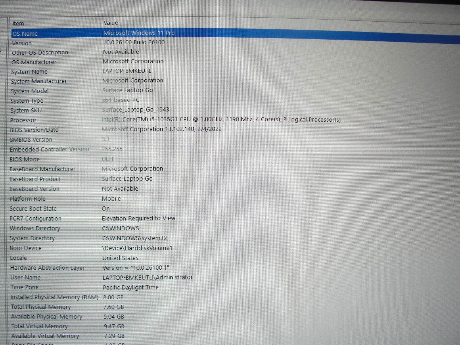 Microsoft Surface laptop Go 1943 12.4” TOUCH HD i5-1035G1 1GHz 8GB 128GB SSD - Tested Computer Laptop Parts