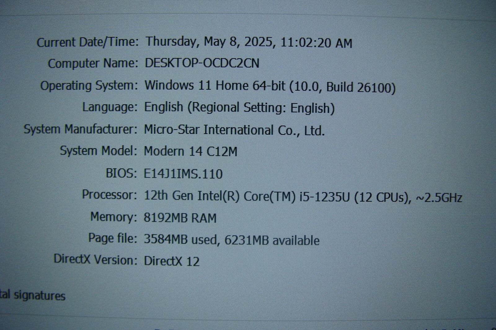 MSI Modern 14 C12M 14''FHD core i5-1235U 2.5GHz 8GB 512GB 95% Battery +Charger - Tested Computer Laptop Parts