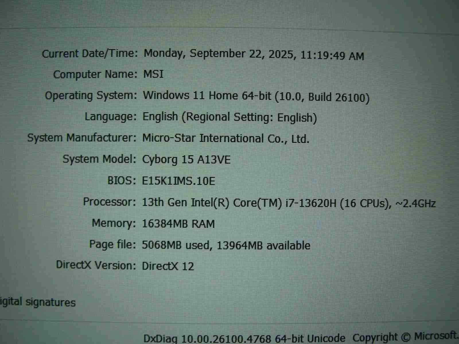 MSI Cyborg 15 A13 15.6'' FHD 144hz i7-13620H 2.4GHz 16GB 512GB RTX4050 Batt 81% - Tested Computer Laptop Parts