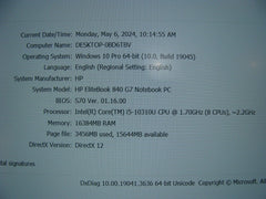 HP Elitebook 840 G7 14" FHD Intel i5-10310U 1.7GHz 16GB 256GB SSD WRTY 12/2026