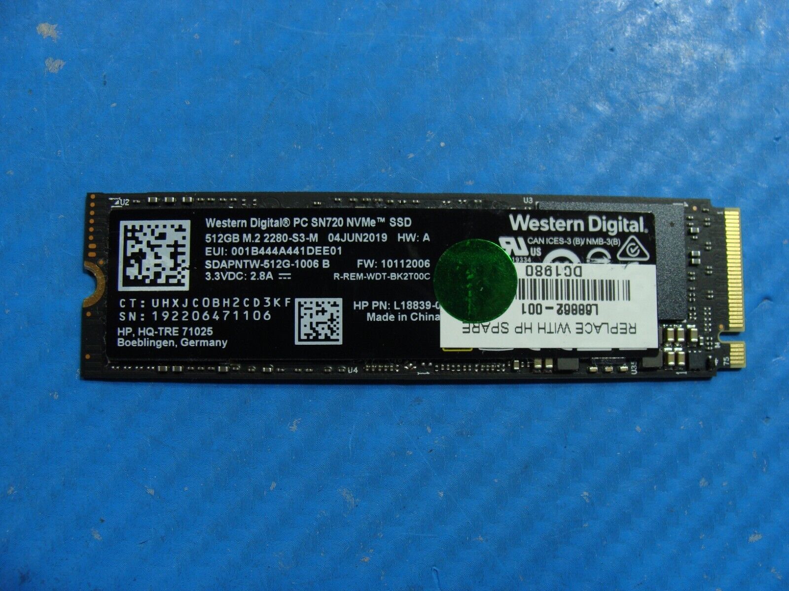 HP ZBook 15 G6 Western Digital 512GB NVMe M.2 SSD SDAPNTW-512G-1006 L68862-001