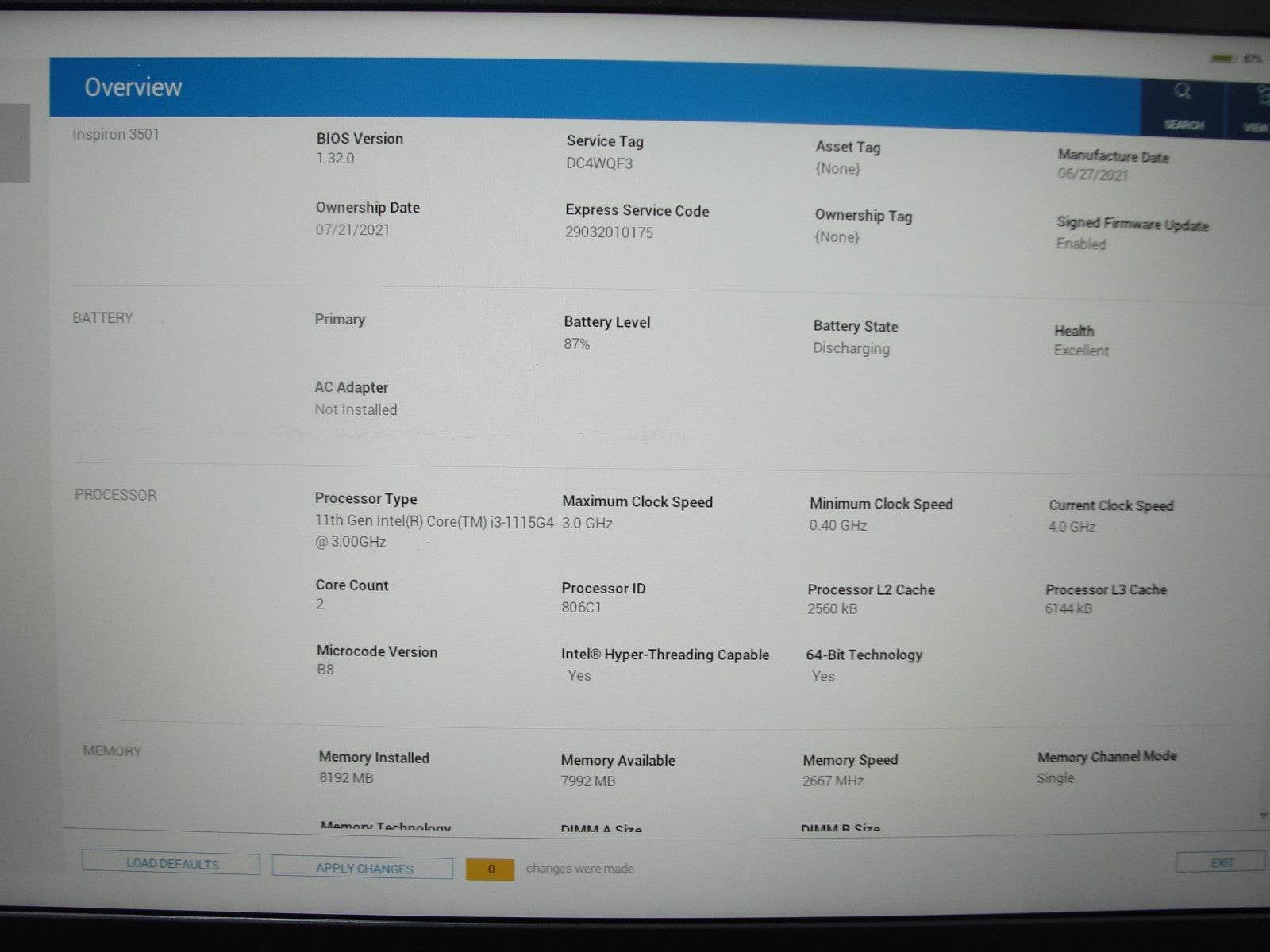 Dell Inspiron 3501 15.6”FHD Core i3-1115G4 3GHz 8GB SSD Reset 128GB+Charger - Tested Computer Laptop Parts