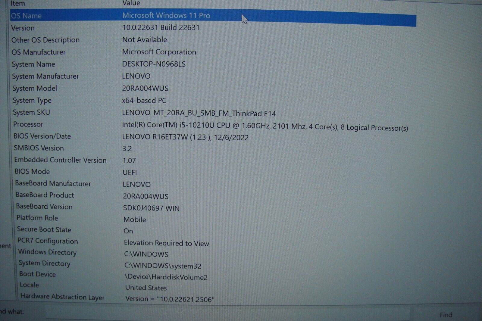 Lenovo ThinkPad E14 Gen1,FHD Core i5-10210U, 1.6GHz 8GB,HDD1Tb+Original Charger - Tested Computer Laptop Parts