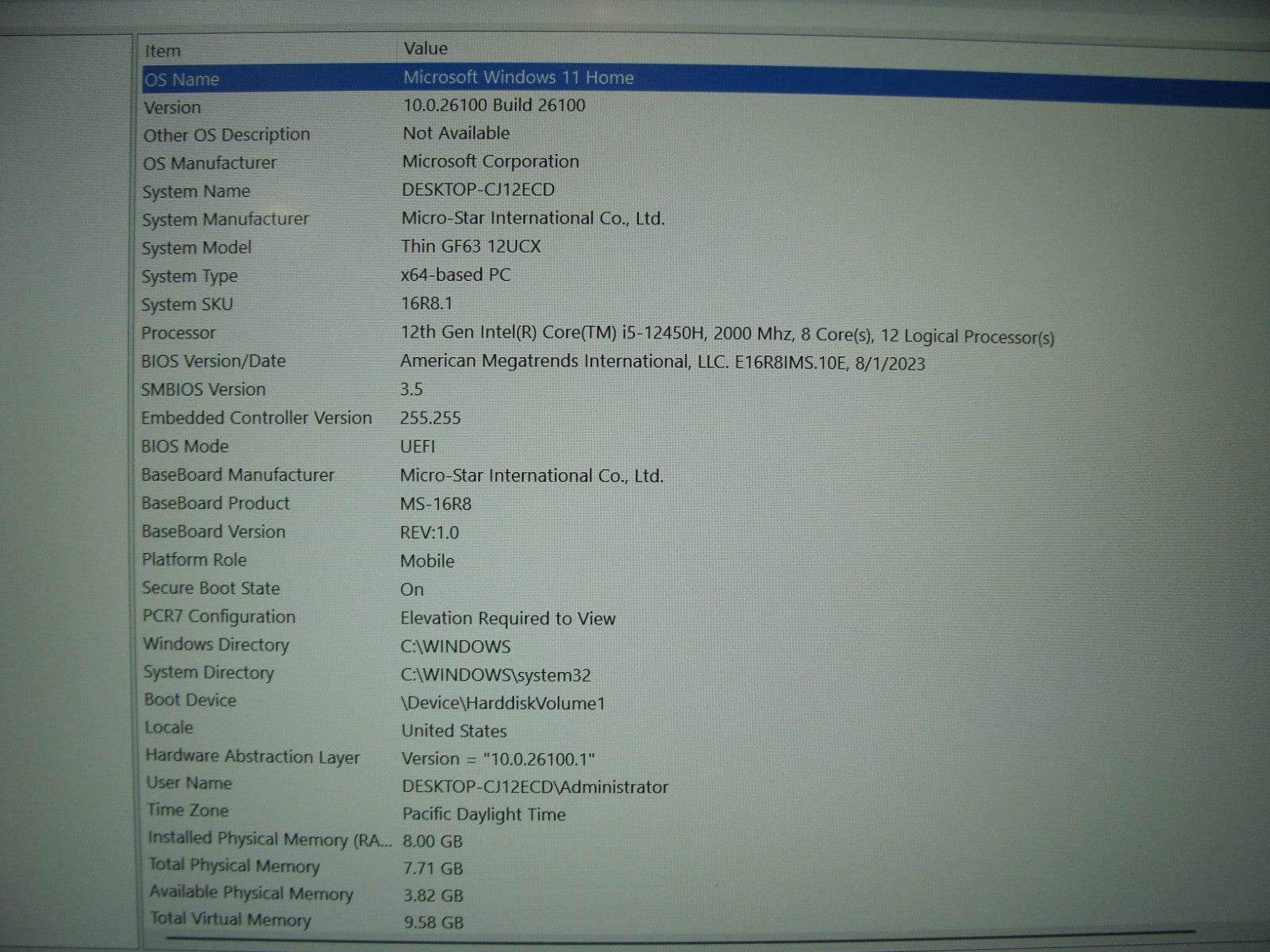 MSI Thin GF63 15.6'' FHD 144hz i5-12450H 2.0GHz 8GB 1TB SSD RTX 2050 Battery 99% - Tested Computer Laptop Parts