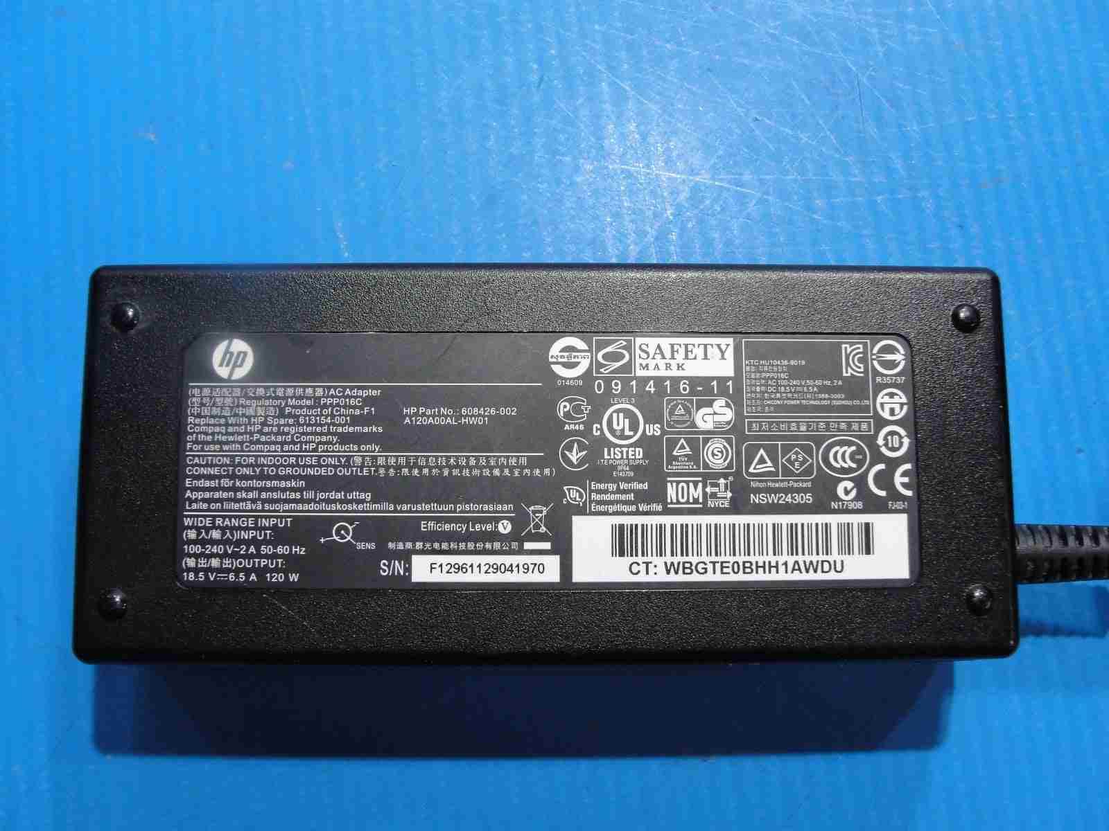 Original HP 120W AC Adapter Charger 18.5V⎓6.5A–7.4×5.0mm Black Tip Center pin - Tested Computer Laptop Parts