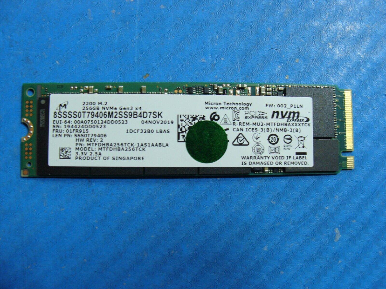Lenovo 14-IML Micron 256GB M.2 NVMe Solid State Drive MTFDHBA256TCK-1AS1AABLA - Tested Computer Laptop Parts