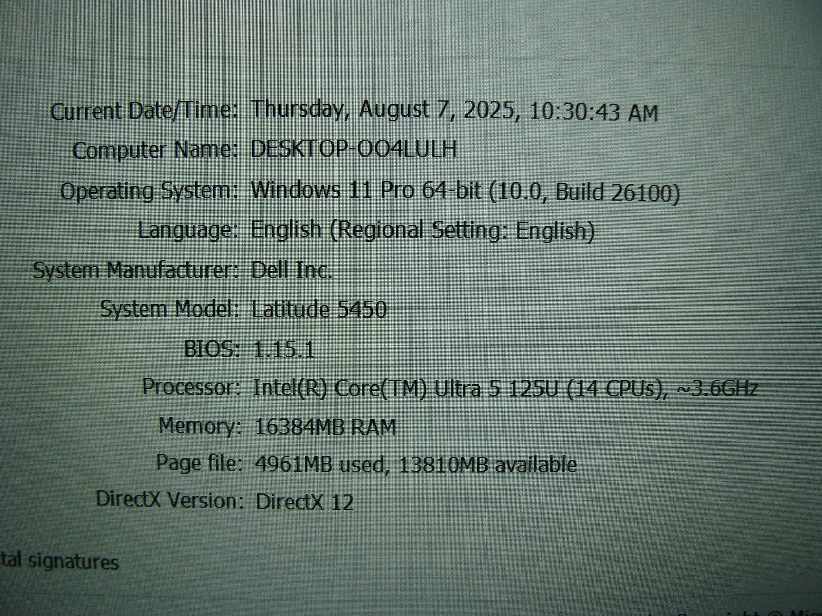 Dell Latitude 5450 14” FHD core Ultra 5 125U 3.6GHz 16GB 256GB Windows 11 Pro - Tested Computer Laptop Parts