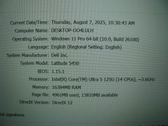 Dell Latitude 5450 14” FHD core Ultra 5 125U 3.6GHz 16GB 256GB Windows 11 Pro - Tested Computer Laptop Parts