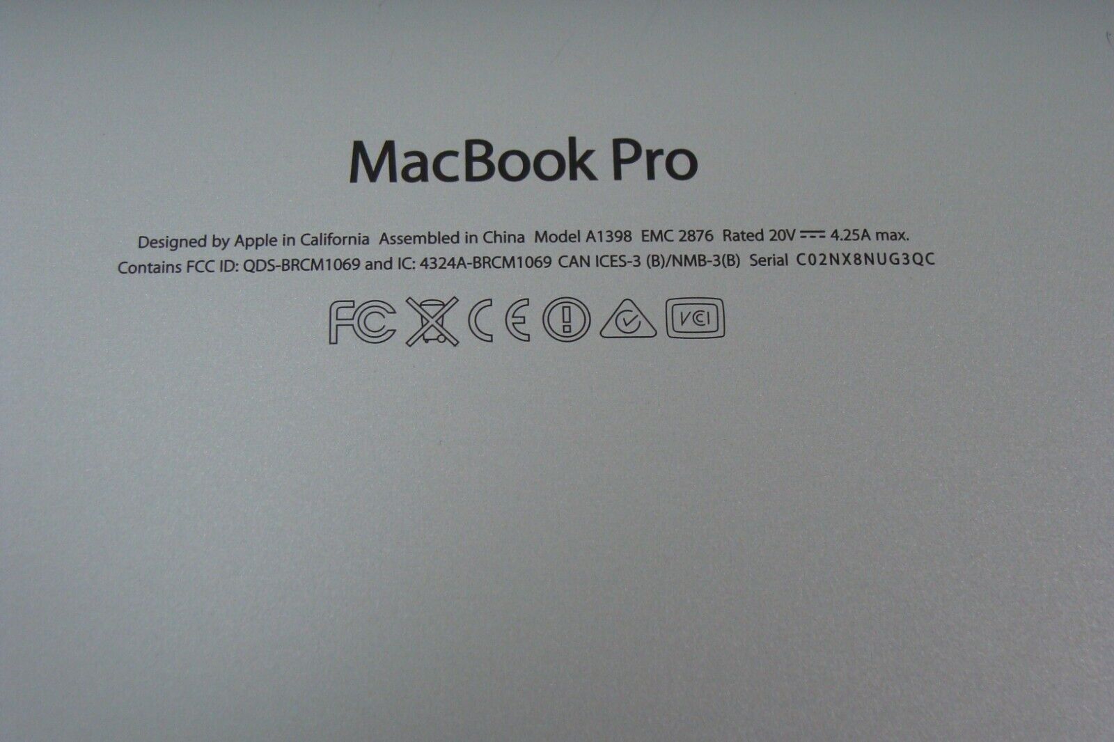 MacBook Pro A1398 Mid 2014 MGXA2LL/A 15