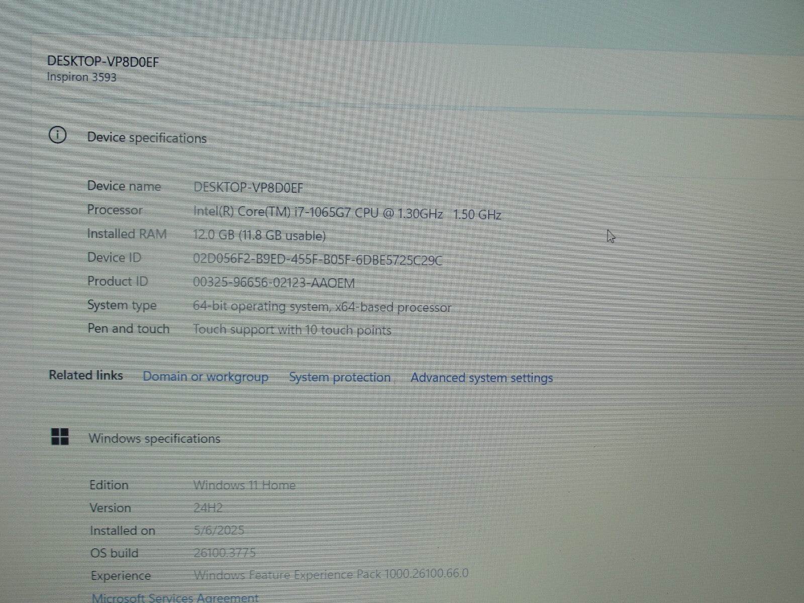 Dell Inspiron 3593 15.6” TOUCH FHD Core i7-1065G7 1.3GHz 12GB 1TB HDD + Charger - Tested Computer Laptop Parts