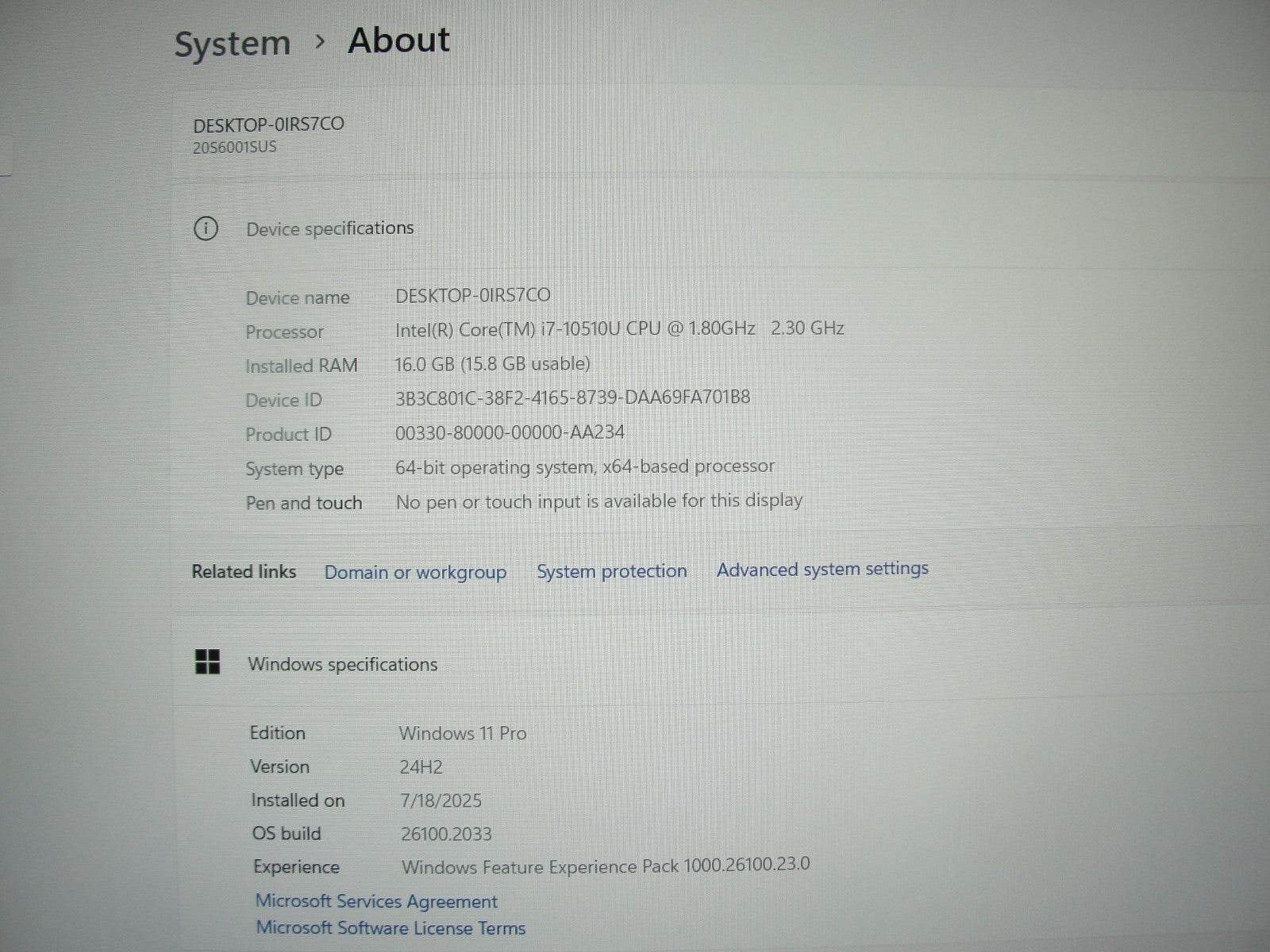 Lenovo ThinkPad E15 Gen 1 15.6” FHD Intel Core i7-10510U 1.8GHz 16GB 256GB SSD - Tested Computer Laptop Parts