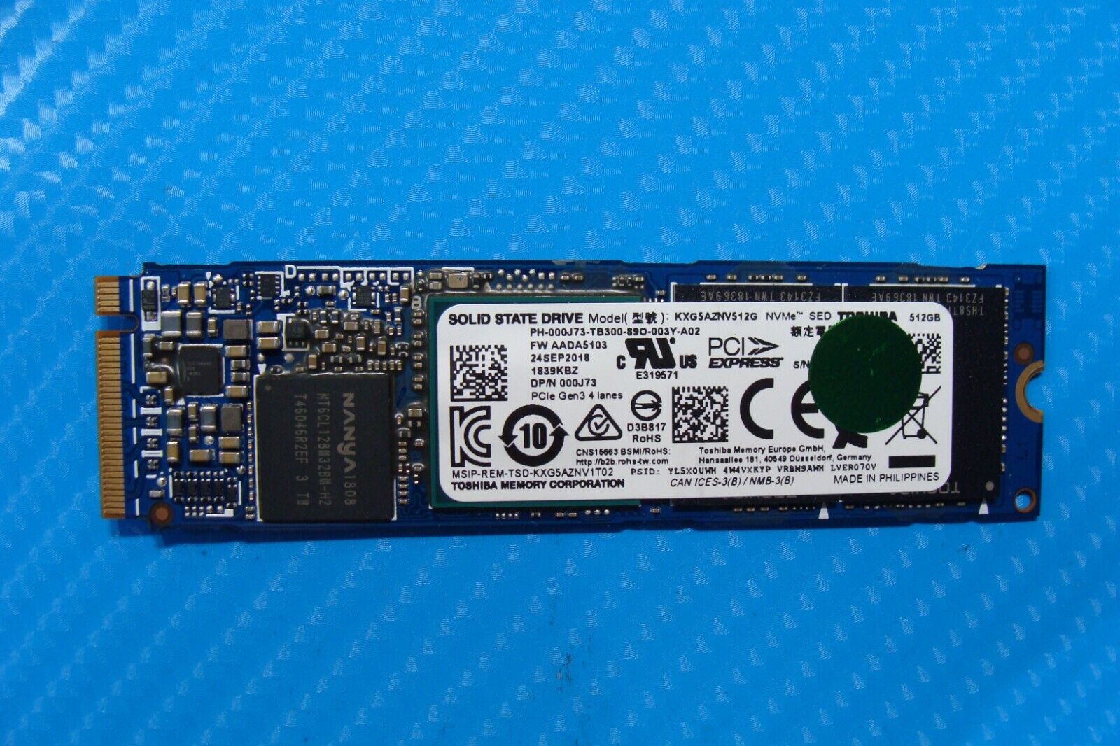 Dell 7490 Toshiba 512GB NVMe M.2 SSD Solid State Drive KXG5AZNV512G 00J73