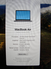 Apple MacBook Air A1932 (2019) 13.3” i5-8210Y 1.6GHz 8GB 256GB SSD / Sonoma/ - Tested Computer Laptop Parts