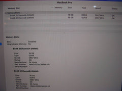 Apple MacBook Pro A2141 2019 i9-9980HK 2.4GHz 32GB 512GB Pro 5300M Excel Battery - Tested Computer Laptop Parts