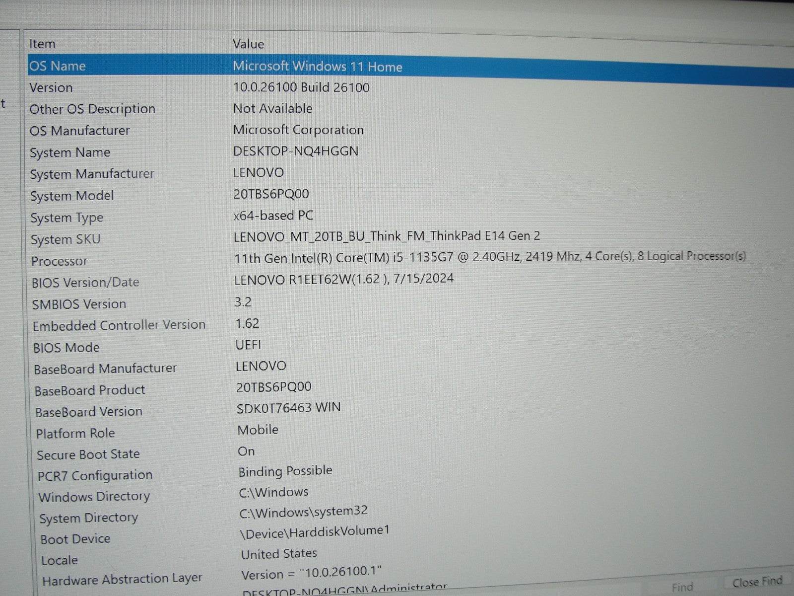 Lenovo ThinkPad E14 Gen 2 14”FHD Intel Core i5-1135G7 2.4GHz 16GB SSD Reset512GB - Tested Computer Laptop Parts