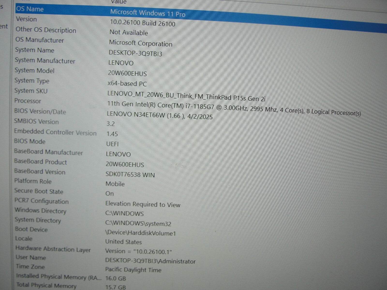Lenovo ThinkPad P15s Gen 2i 15.6”FHD i7-1185G7 3GHz 16GB 512GB SSD NV T500 4GB - Tested Computer Laptop Parts