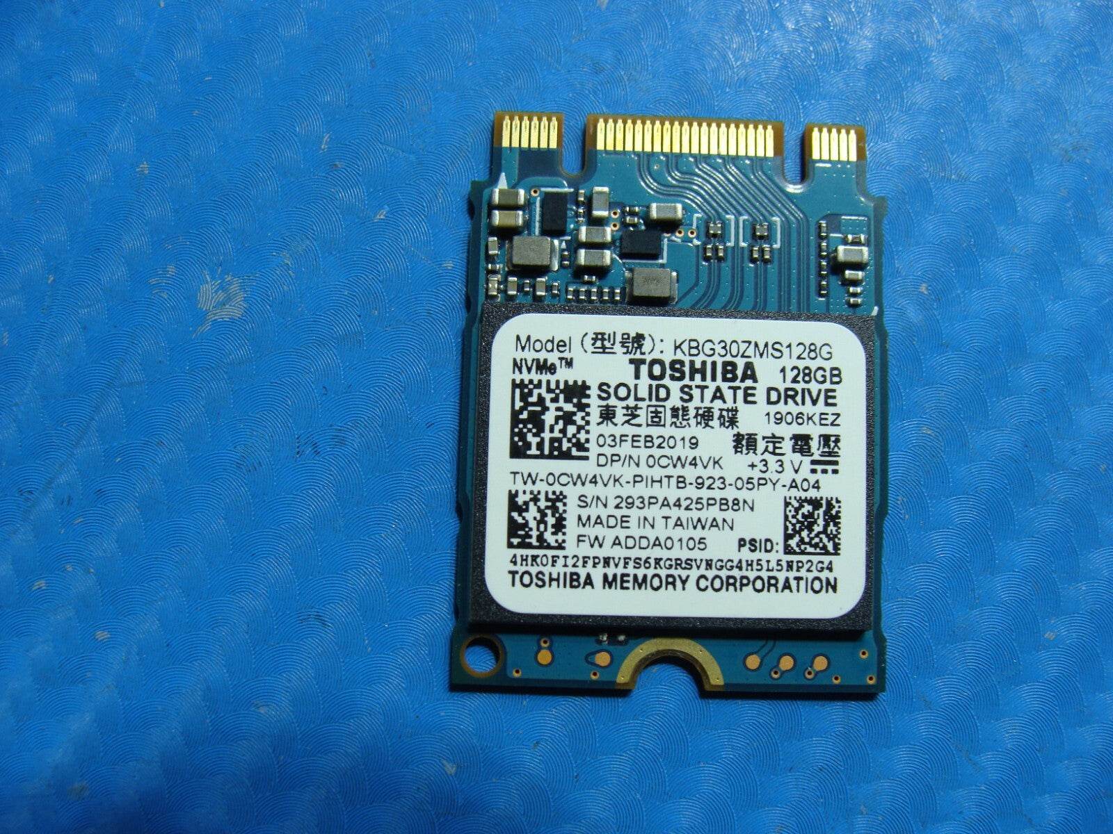 Dell 5485 Toshiba NVMe 128GB Solid State Drive KBG30ZMS128G CW4VK - Tested Computer Laptop Parts