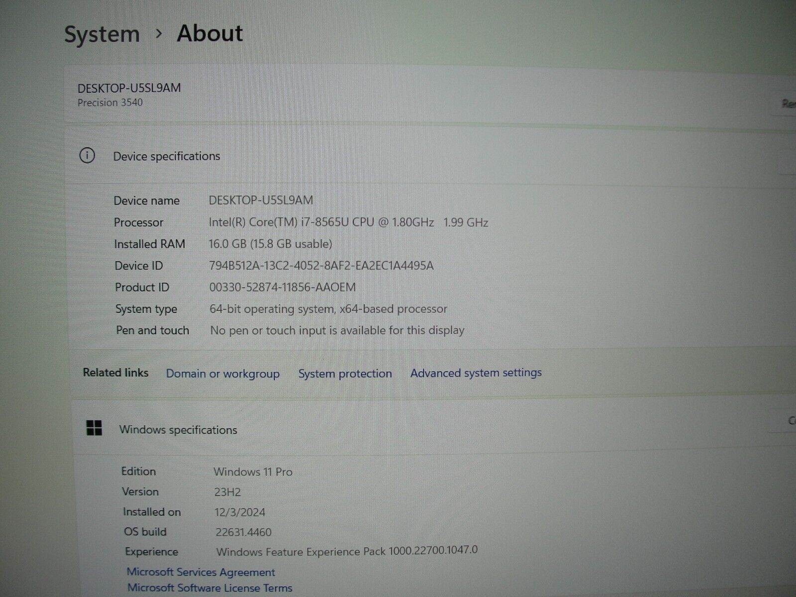 Dell Precision 15 3540 15.6” i7-8th Gen 1.8GHz 16GB 512GB SSD Original Charger - Tested Computer Laptop Parts