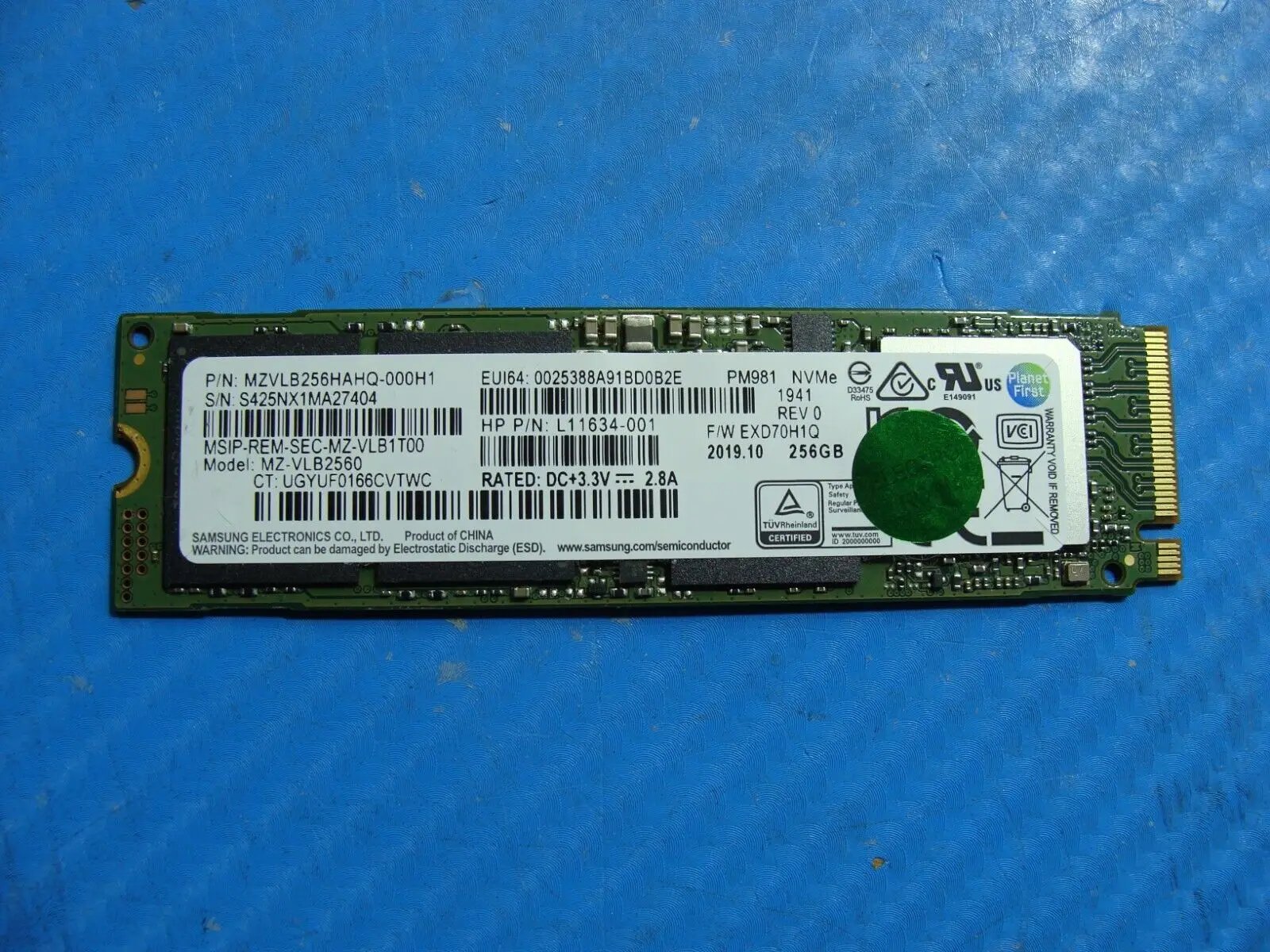 HP 840 G6 Samsung 256GB NVMe M.2 SSD Solid State Drive MZVLB256HAHQ-000H1
