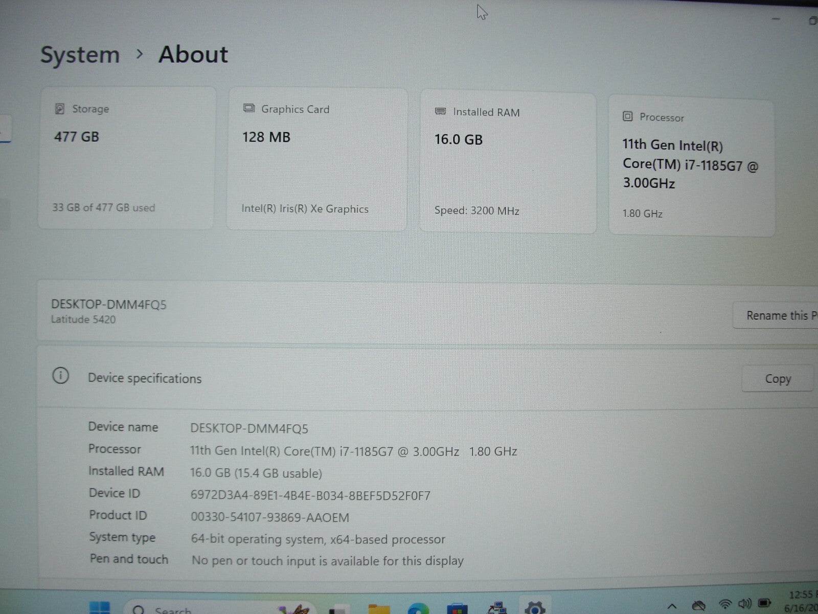 Dell Latitude 5420 14”FHD Intel Core i7-1185G7 3GHz 16GB 512GB SSD + Charger - Tested Computer Laptop Parts