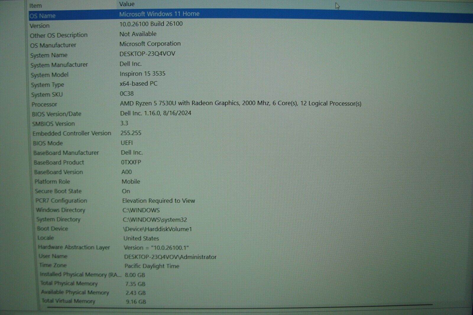 Dell Inspiron 15 3535 15.6” FHD TOUCH AMD Ryzen 5 7530U 2GHz 8GB 512GB Win11Home - Tested Computer Laptop Parts