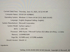 MS Surface Laptop 3 1873 15" 2496x1664 TOUCH AMD Ryzen 7 3780U 2.3GHz 8GB 512GB