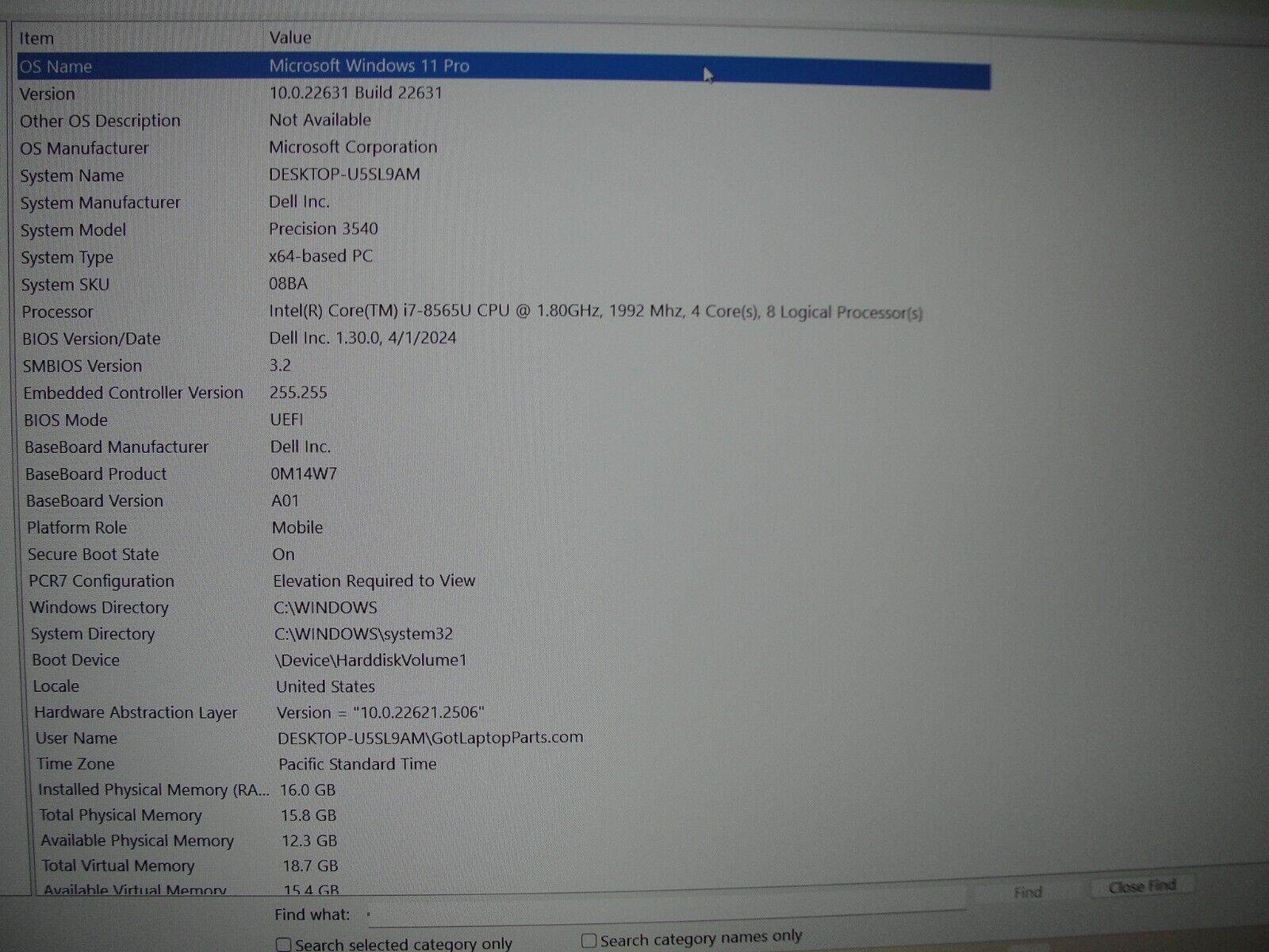 Dell Precision 15 3540 15.6” i7-8th Gen 1.8GHz 16GB 512GB SSD Original Charger - Tested Computer Laptop Parts