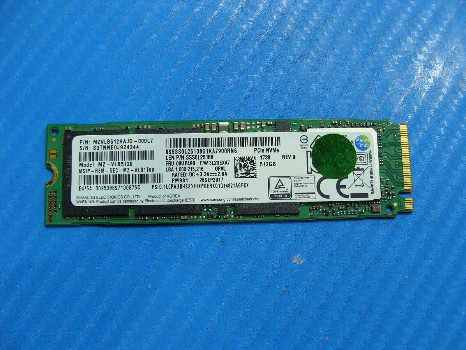 Lenovo T470s Samsung 512GB NVMe M.2 SSD Solid State Drive MZVLB512HAJQ-000L7