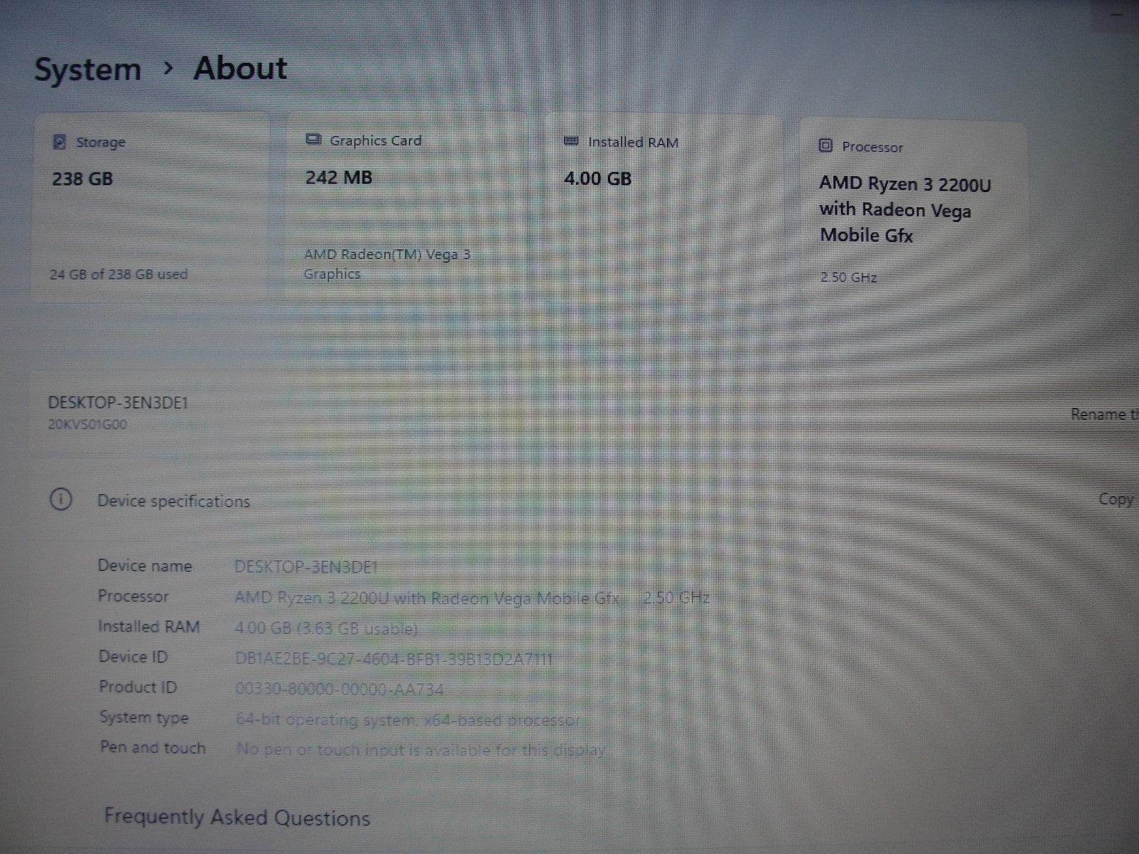 Lenovo ThinkPad E585 15.6” HD AMD Ryzen 3 2200U 2.5GHz 4GB 256GB+Original Charge - Tested Computer Laptop Parts