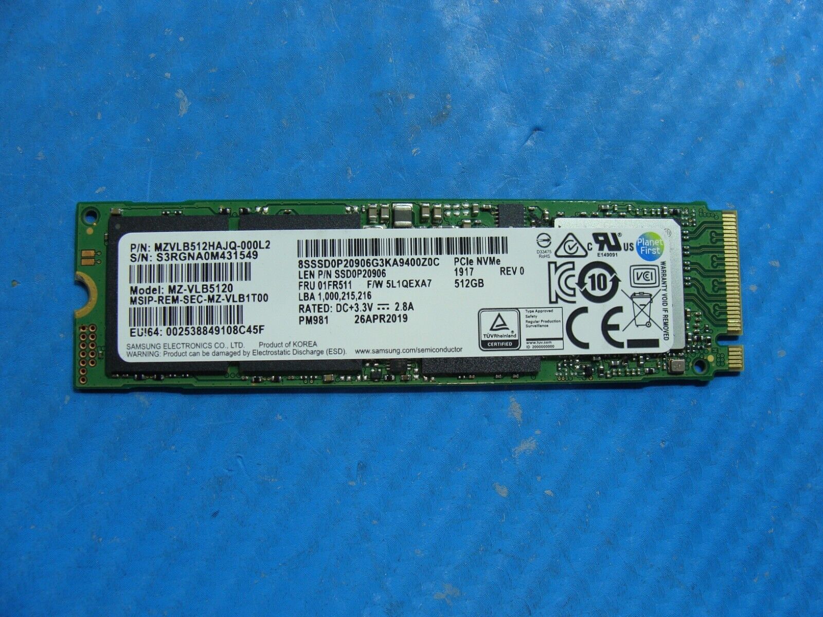 Lenovo 730-13IKB Samsung 512GB NVMe M.2 SSD Solid State Drive MZVLB512HAJQ-000L2