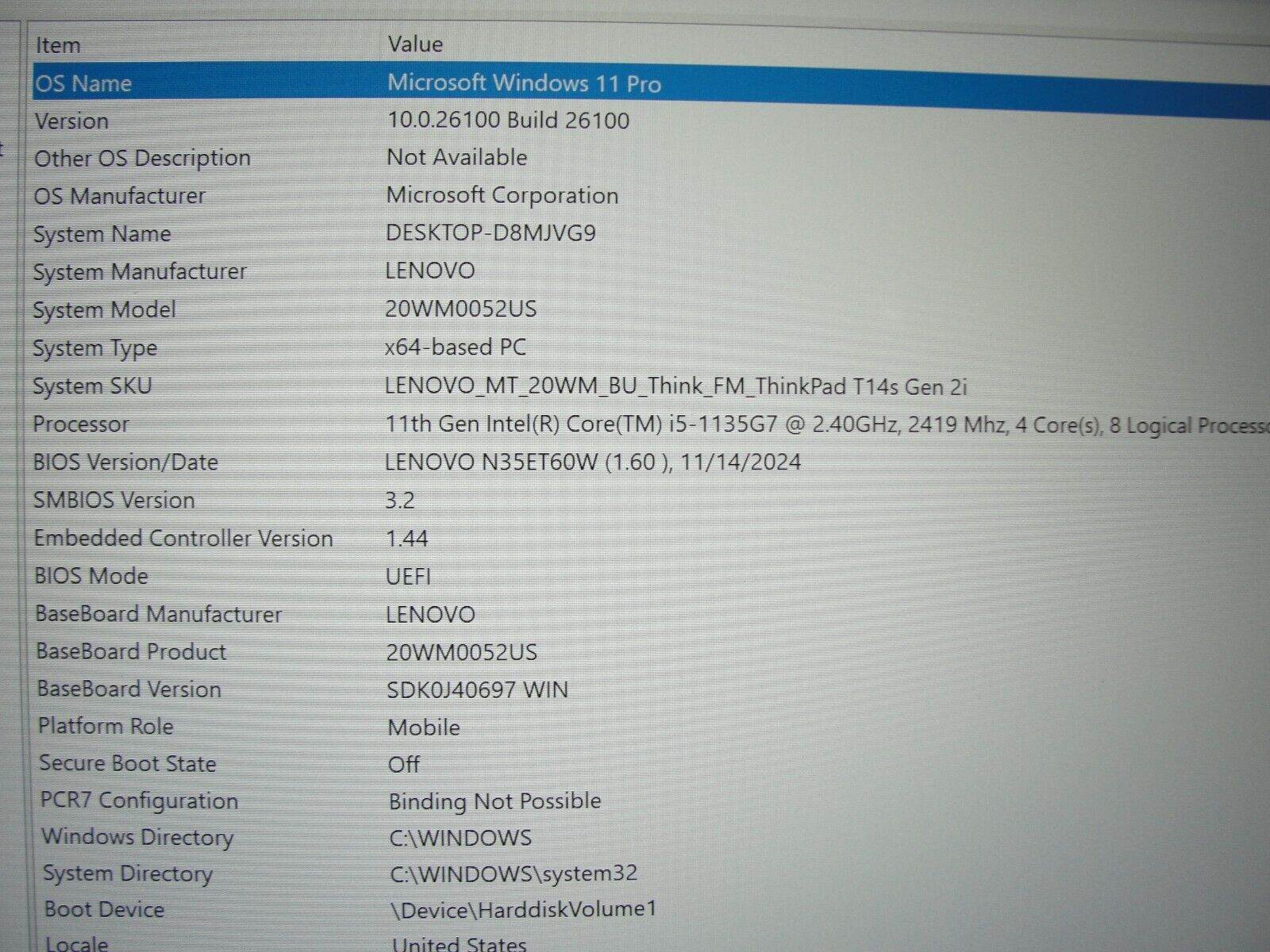 Lenovo ThinkPad T14s Gen 2i 14” FHD Intel Core i5-1135G7 2.4GHz 16GB SSD 512GB - Tested Computer Laptop Parts