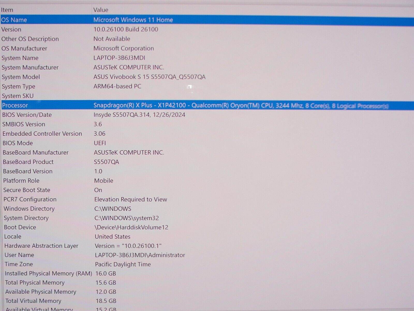 Asus VivoBook S 15 S5507QA 15.6”WQXGA+ Snapdragon X Plus X1P42100 3.2GH 16GB - Tested Computer Laptop Parts