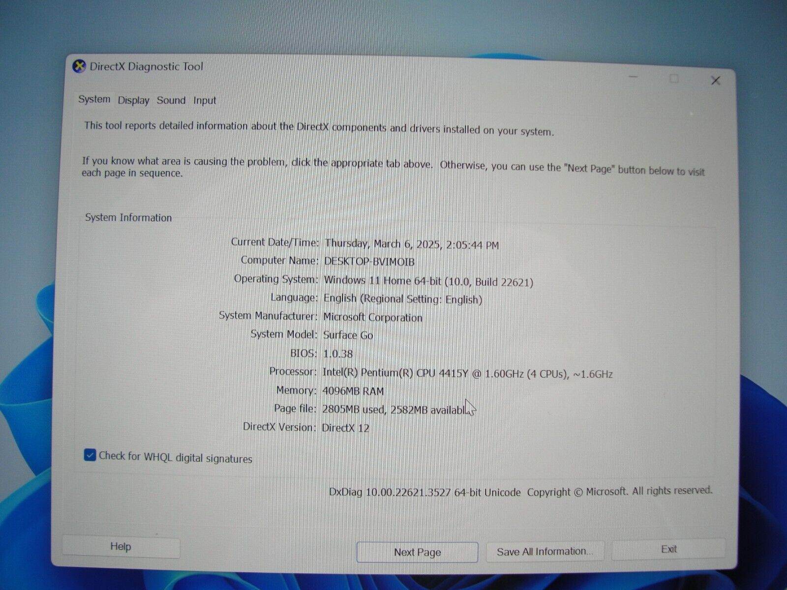 Microsoft Surface Go 1824 10”HD+ Intel Pentium 4415Y 1.6GHz 4GB SSD Reset 128GB - Tested Computer Laptop Parts