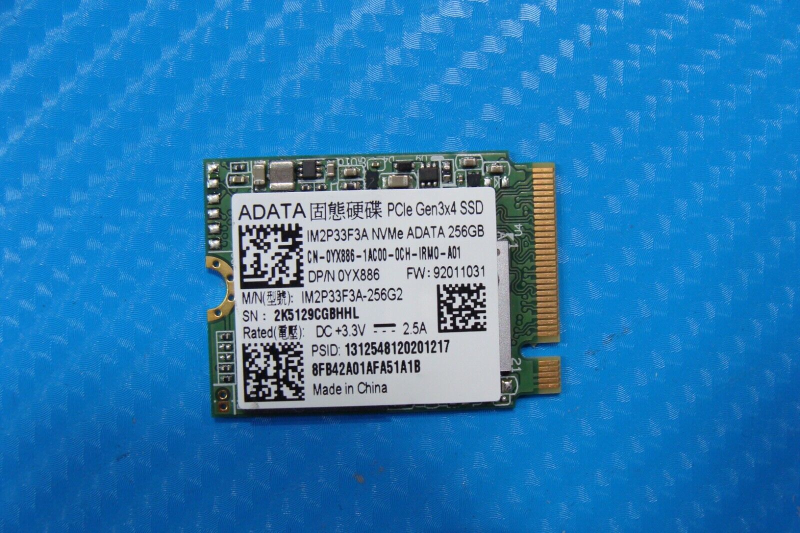 Dell 7405 2in1 ADATA 256GB M.2 NVMe SSD Solid State Drive IM2P33F3A-256G2 YX886