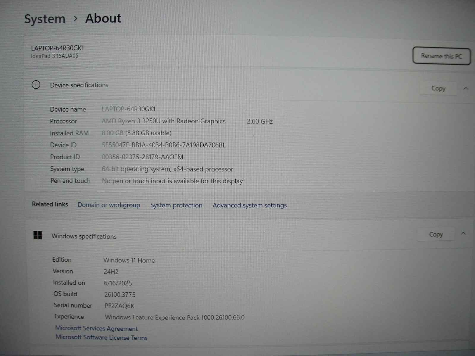 Lenovo IdeaPad 3 15ADA05 15.6” FHD AMD Ryzen 3 3250U 2.6GHz 8GB 128GB SSD - Tested Computer Laptop Parts