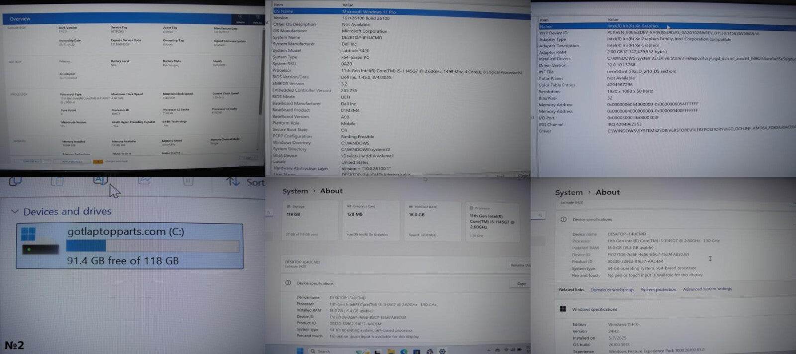 Dell Latitude 5420 15.6” FHD Intel Core i5-1145G7 2.6GHz 16GB 128GB SSD +Charge - Tested Computer Laptop Parts