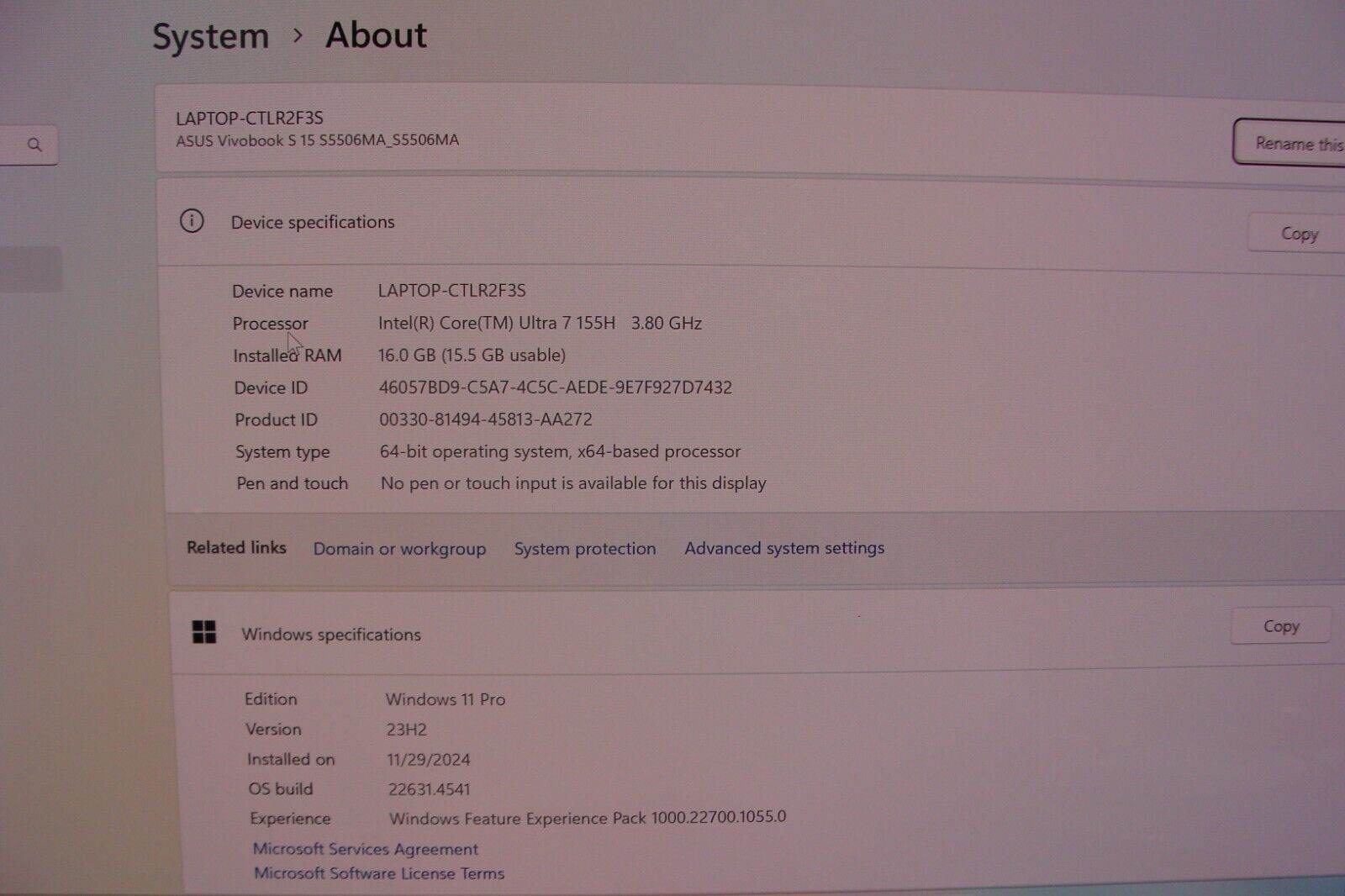 NEW! ASUS VivoBook S5506MA-WS76 15.6”QHD OLED Ultra 7 155H 3.8GHz 16GB 1TB WRTY - Tested Computer Laptop Parts