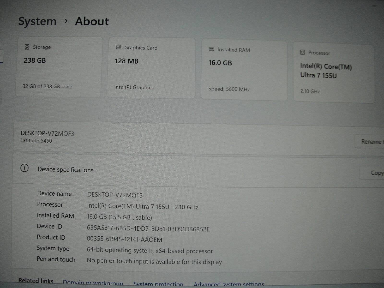 Dell Latitude 5450 14” FHD Core Ultra 7155U 2.1GHz 16GB 256GB SSD Warranty - Tested Computer Laptop Parts