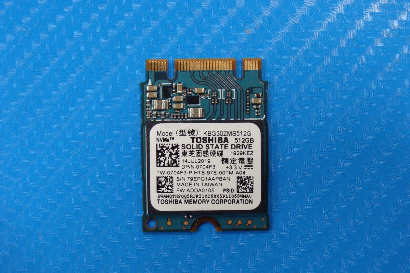 Dell 5500 Toshiba 512GB M.2 NVMe SSD Solid State Drive KBG30ZMS512G 704F3