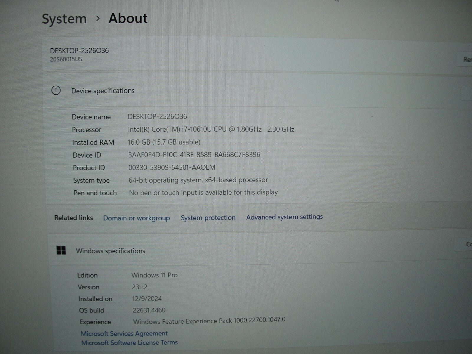 Lenovo ThinkPad T15 Gen1 15.6” FHD Intel Core i5-10210U 1.6GHz 16GB 256GB SSD