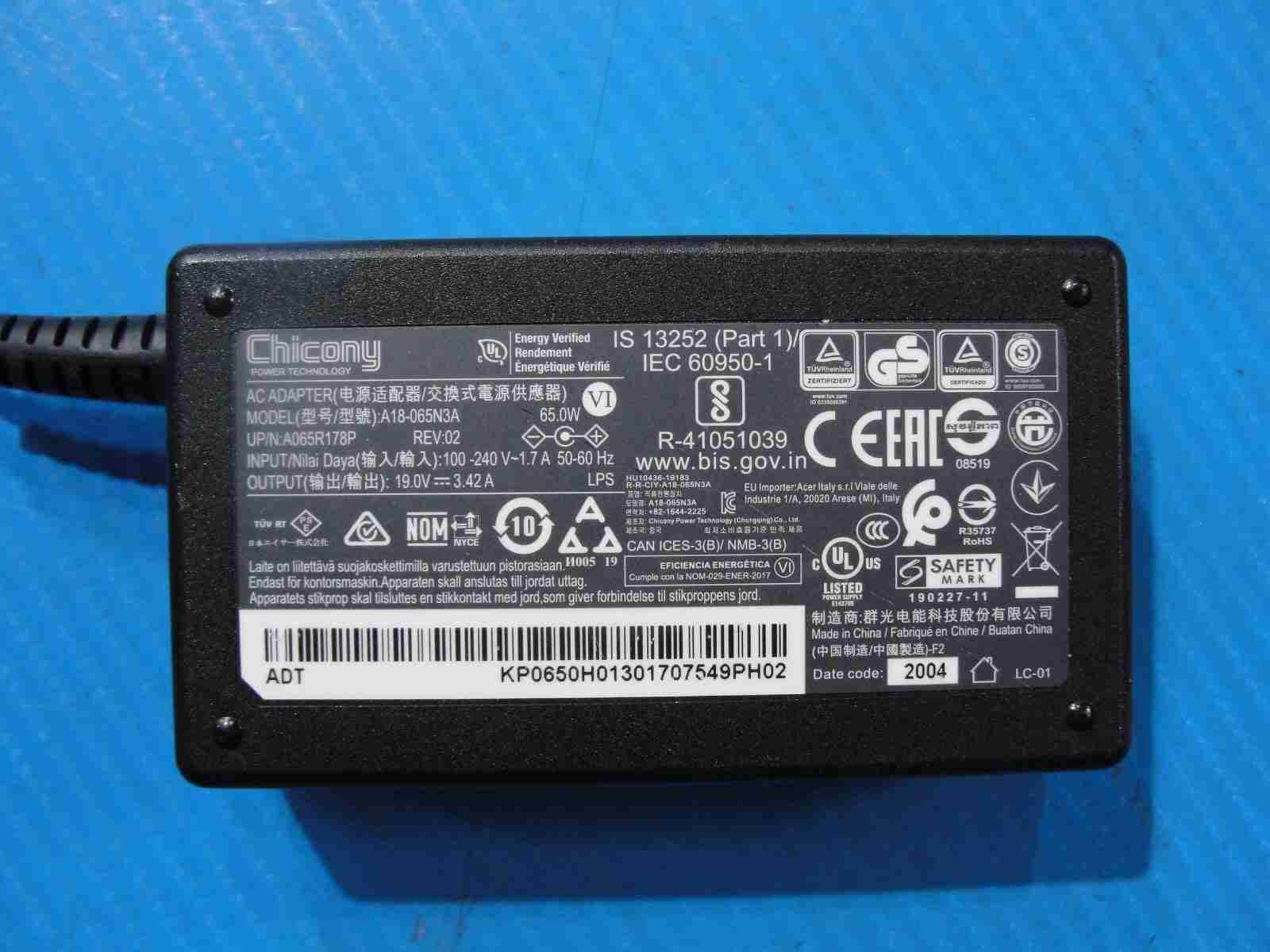 Original Chicony 65W AC Adapter 9V 3.42A 3.0×1.0mm Yellow Tip No Center Pin - Tested Computer Laptop Parts