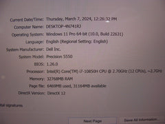 Dell Precision 5550 15.6"UHD+ TOUCH i7 10th Gen 2.7GHz 32GB 512GB Quadro T1000